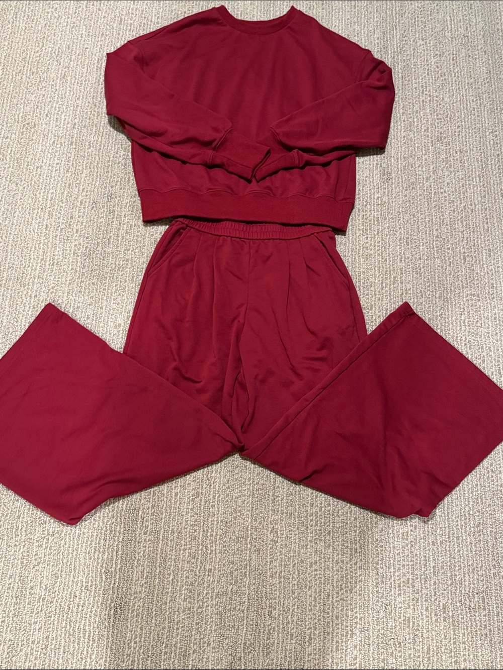 Women's Wide-Leg Lounge Matching Set in Deep Red